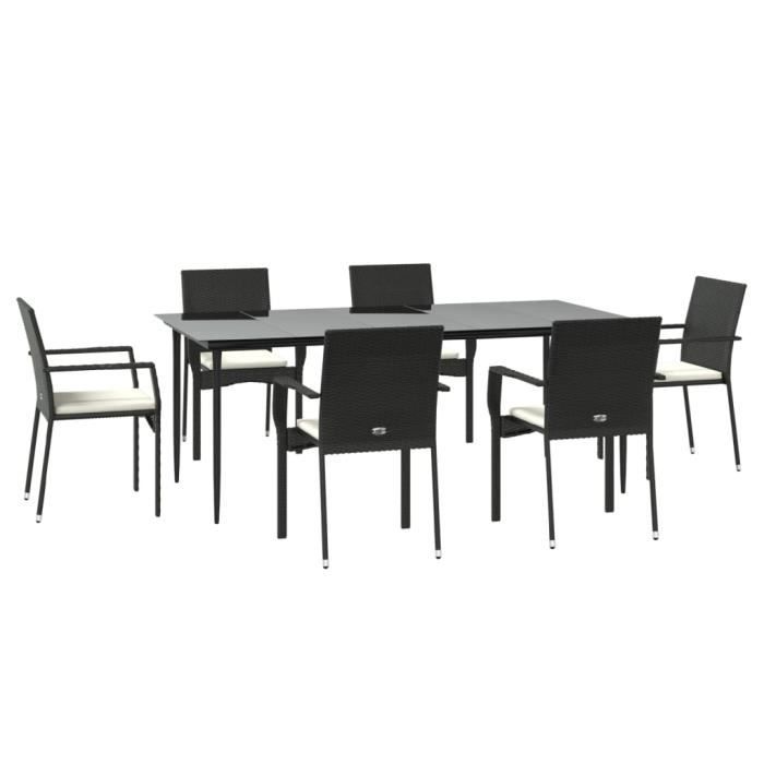 VidaXL Garden Dining Set and Cushions 7pcs Black Wicker 3185123