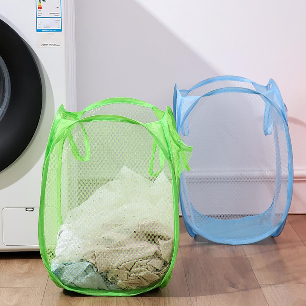 1pc Folding Household Laundry Storage Basket, Mesh Dirty Clothes Storage Basket, Toy Storage Bag, Household Storage Bucket