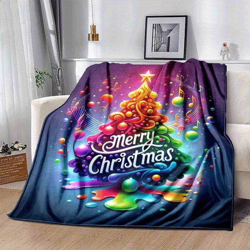 1pc Christmas Tree Printing Lightweight Flannel Blanket, Comfortable and Warm Blanket, for Camping Sofa Bed and Couch Office, Gift Blankets In All