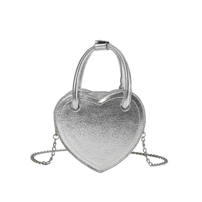 Stylish Heart-shaped Pu Handbag For Women With Trendy Chain Shoulder Strap Ideal For Casual Outings серебряный