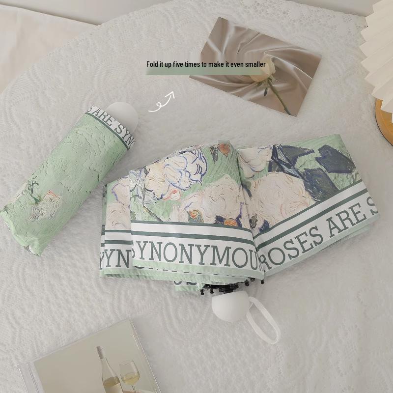 Automatic Digital Print Umbrella with UV Protection - Japanese and Korean Style Women's Sunshade, Three To Five-Fold.