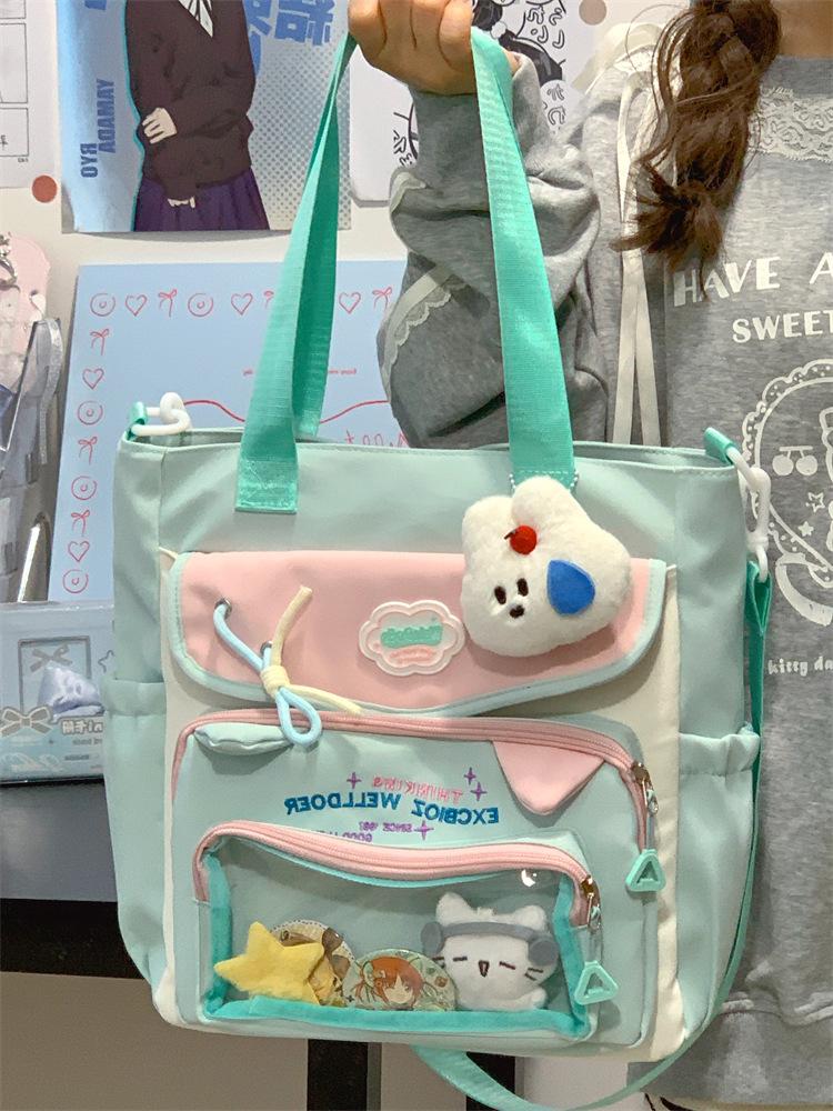 School bag high value contrasting colors cute cat fresh girl tote bag make-up bag