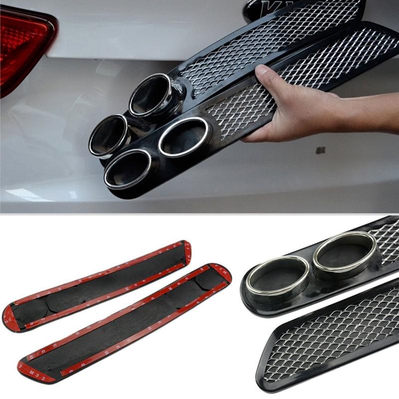 2 Peças/Conjunto Universal Carro Auto Estilo Grade Decorativa Falsa Saída de Ar Tubo Silenciador de Escape Fita Adesiva Modificação de Carro