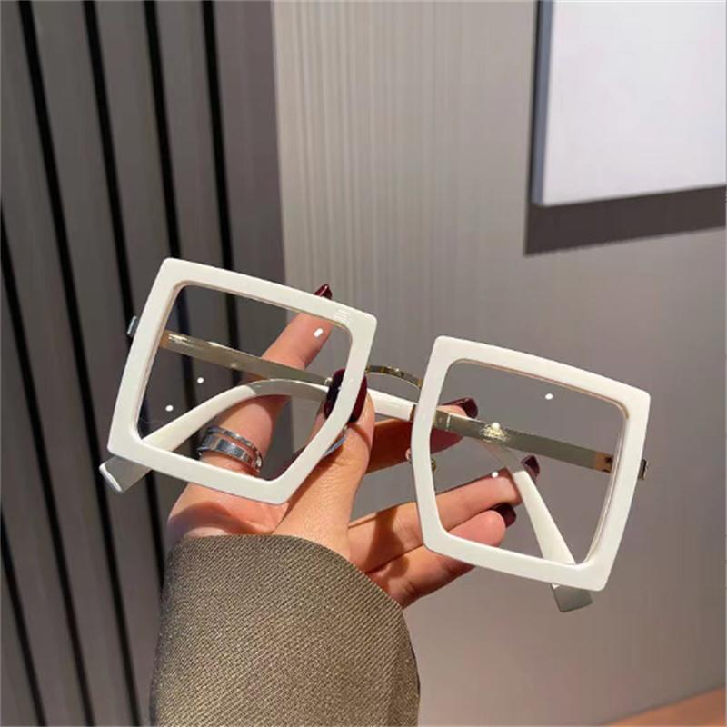 Large Frame Women Anti-blue Light Glasses Thick Frame Transparent Shades Oversize Computer Eyepiece  New In