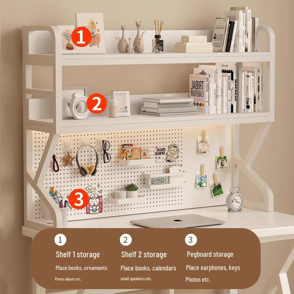 Multifunctional Student Desk Organizer: Multi-Layer Bookshelf & Pegboard