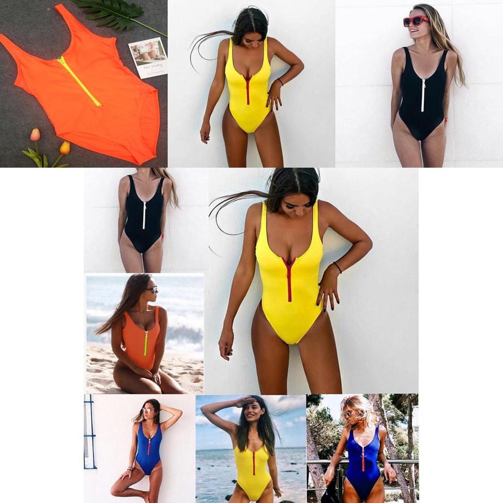 Elegant Women's One-piece Swimsuit Swimwear Zipper Monokini Bathing Suit Padded Bikini For Stylish Beach Days
