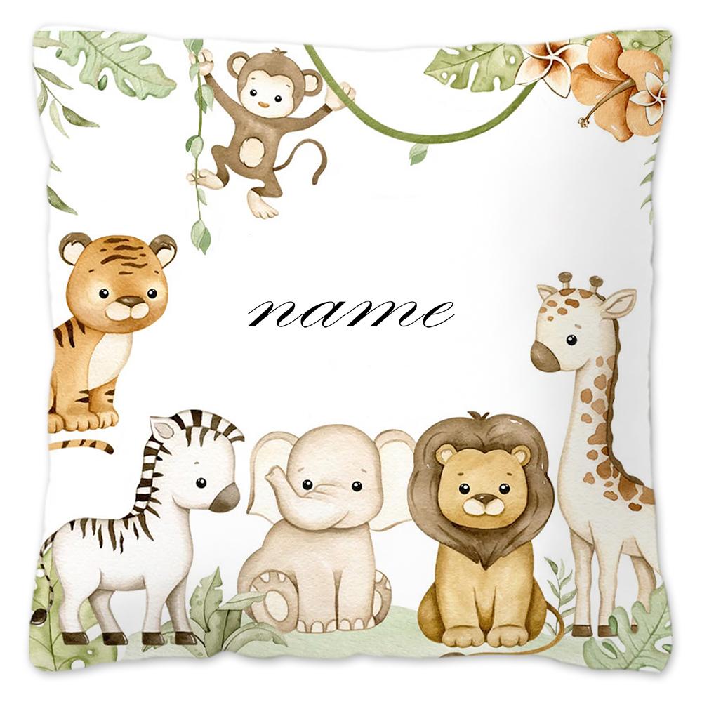 Animal with Name Pillow Case Personalized Pillow Dust Cover Bedroom Kids Wild Party Decoration Pillowcase Birthday Children Gift