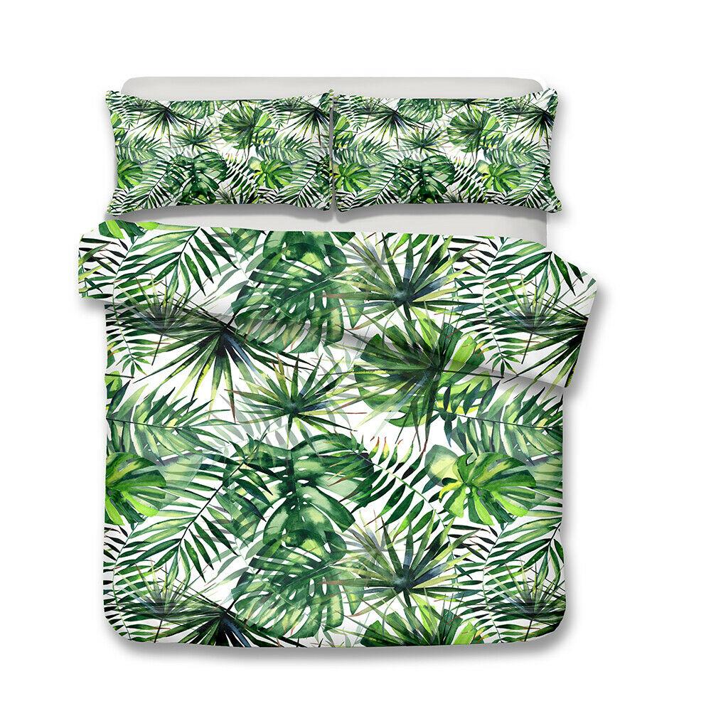 Tropical Duvet Covers Queen Size,Rainforest Luxury Duvet Cover Set, Green Plant Palm Leaf Comforter Cover Set King Twin Size