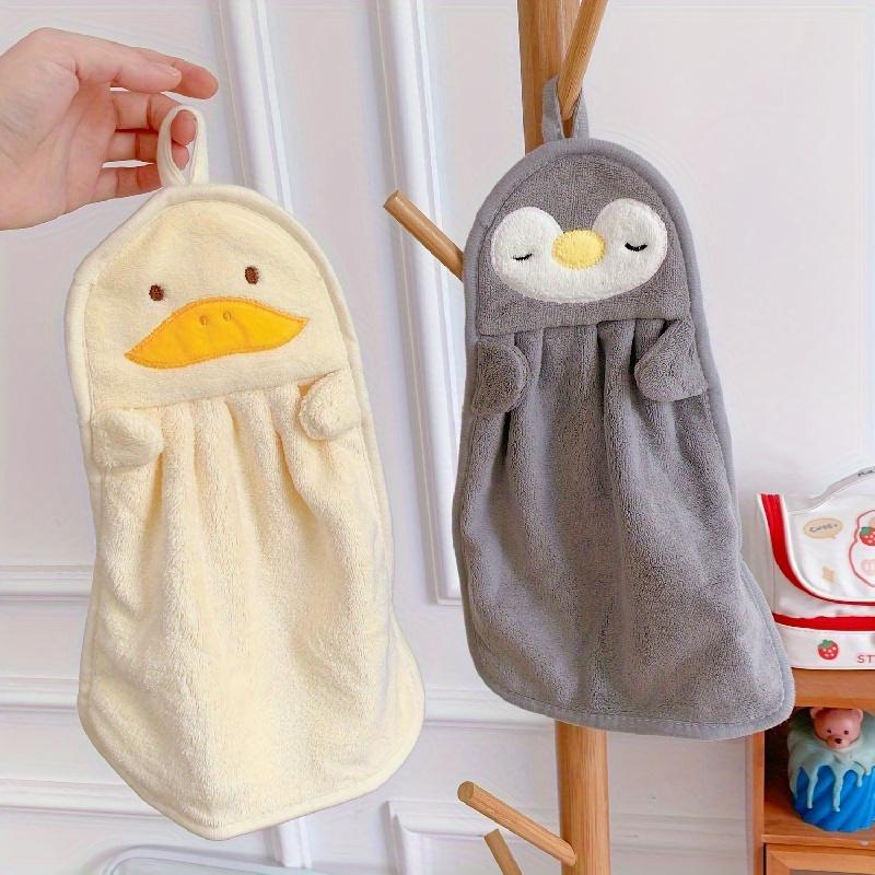 Cartoon Animal Hand Wipe Towels & Gloves - Duck & Penguin Shape, Soft Coral Fleece, Light Beige-Friendly Absorbent Lightweight Hangable
