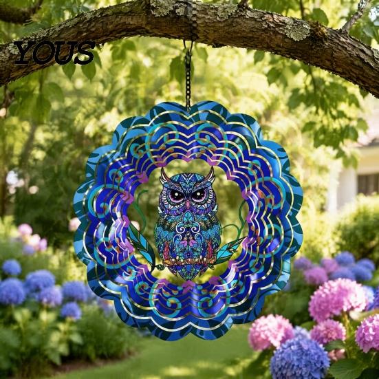Decorative Spinner for Trees And Fences Outdoor Owl/Hummingbird/Flower/Tree of Life/Rooster Wind Spinners, Reflective Spinners Garden Decor,