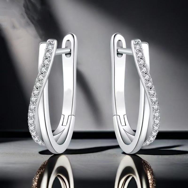 Elegant U Shaped Zircon Huggie Earrings For Women Niche Design Versatile Fashion Jewelry