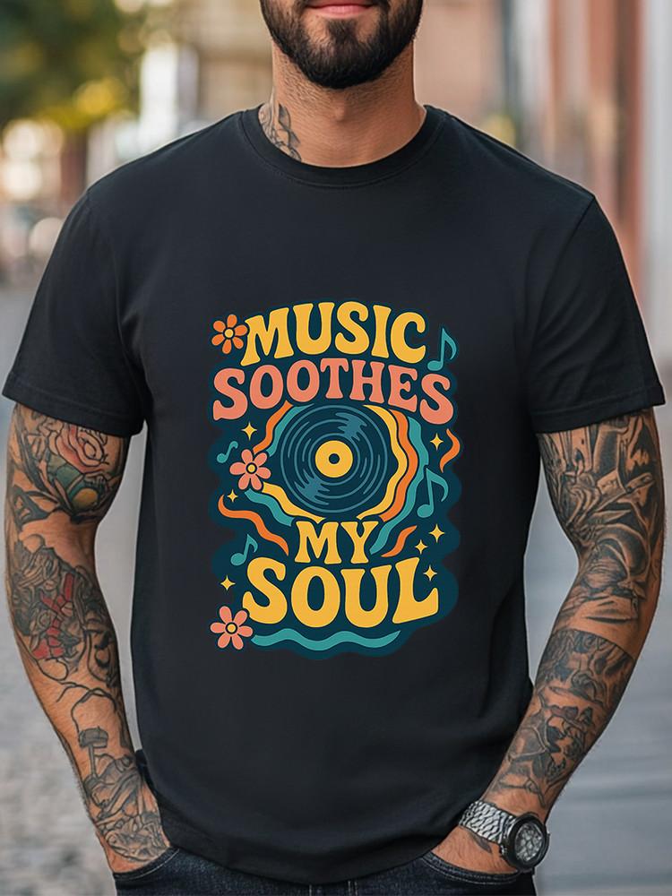 Music Soothes My Soul T-Shirt Retro Vintage Vinyl Record Graphic Tee Unisex Unisex T-Shirt S