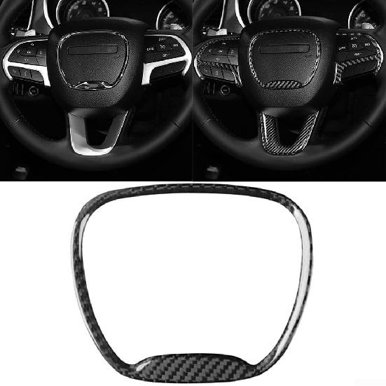 Steering Wheel Trim Cover, Carbon Fiber Central Steering Wheel Cover, Automotive Exterior for Challenger 2015 2021 for Dodge