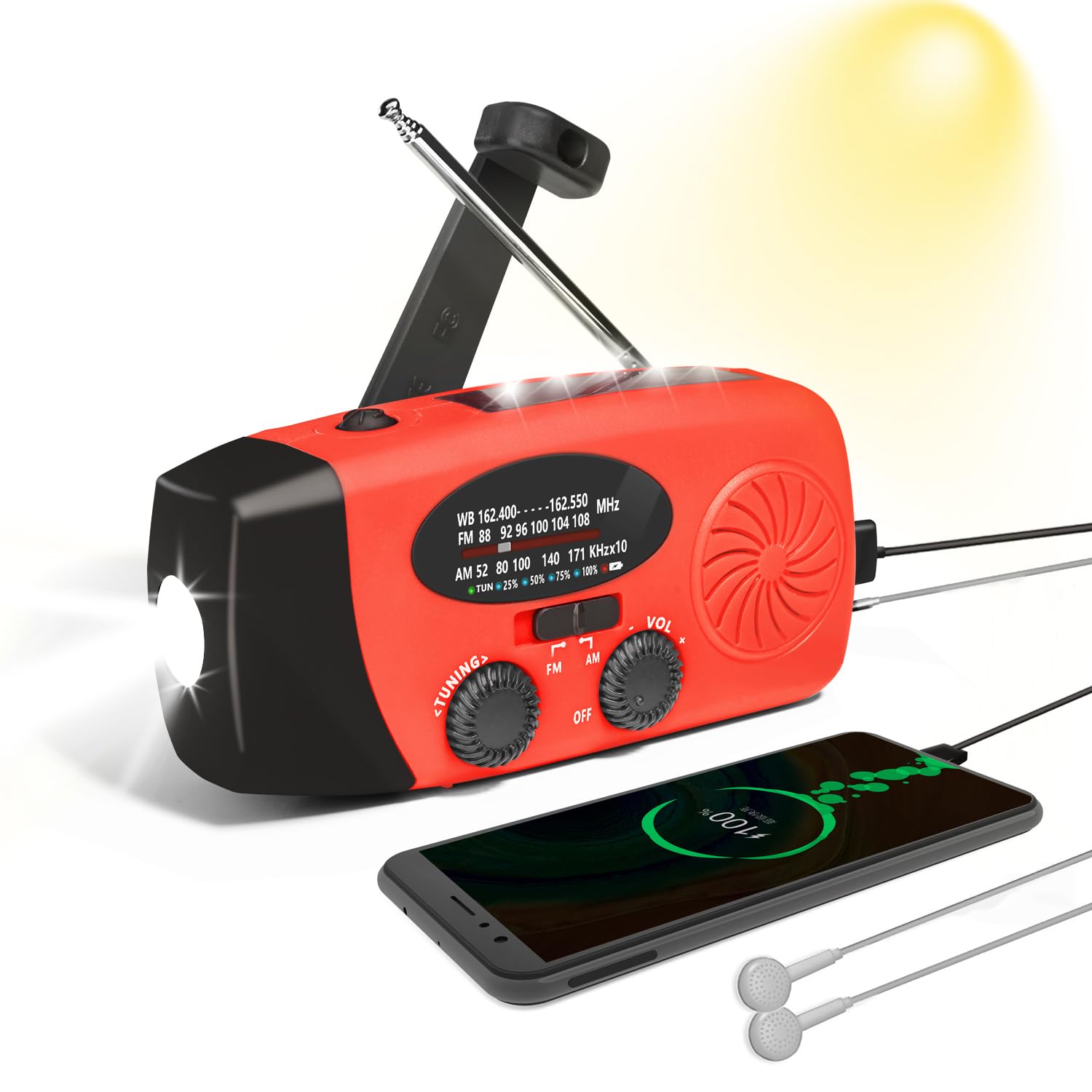 

Багатофункціональне сонячне радіо з ручним заводом, ємністю 6000 мАг, 3 способами заряджання, сертифіковане PSE, з ліхтариком, SOS-сигналом, сумісне з навушниками та