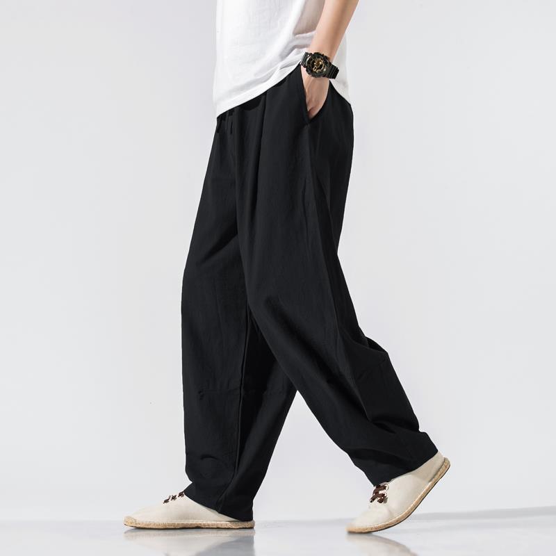 Erkek Giyim Yaz Japon Günlük Sokak Giyim Harajuku Pamuk Keten Bol Pantolon Erkek Düz Oversize Şalvar Pantolon M-5XL