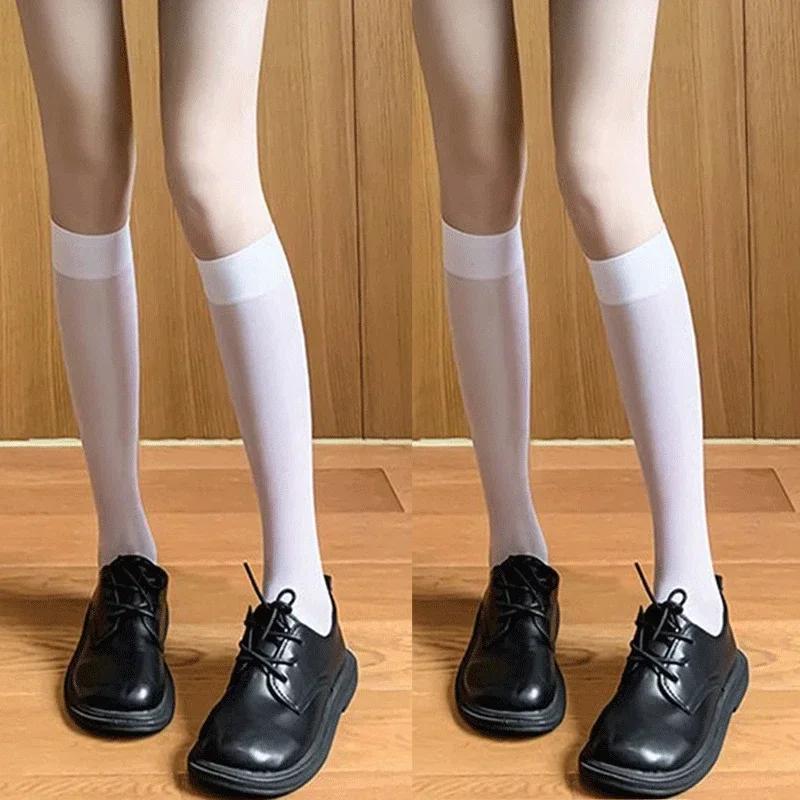1/2pairs Lolita Silk Socks Knee Sock Tube Jk Girls Socks See Through White Black Long Sock Lolita Nylon Knee Lolita Stockings