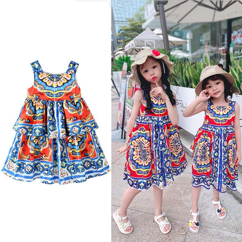 2025 Girls' Floral Cake Skirt Sleeveless Summer Dress - European & American Style