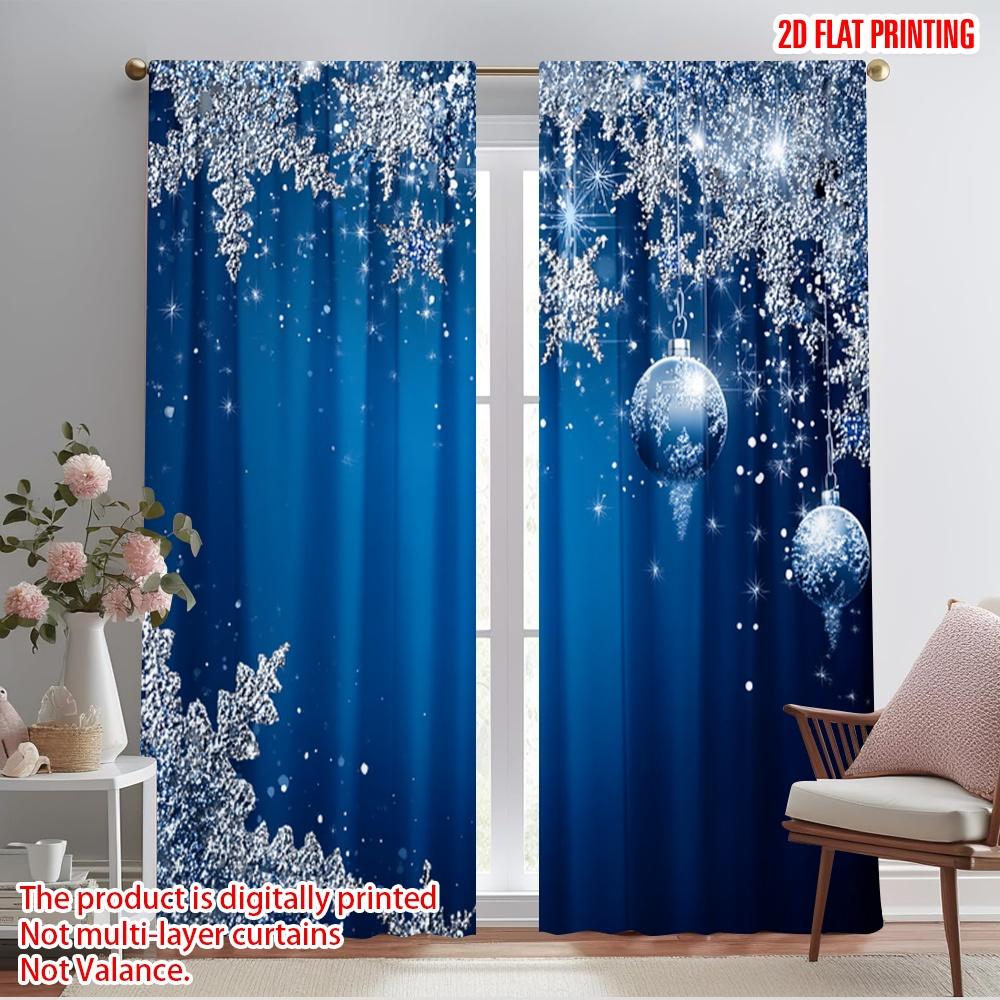 

Contemporary Plane Printing Curtains Blue Pattern Polyester Fabric Without Rod Festive Use Bedroom Living Room Set Of 2 Made Sitting Decor W100*H70(CM)-Grommet top&2PCS