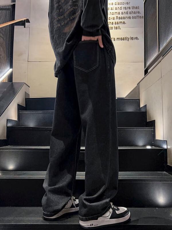 Dingfengbaoluo Men's Retro Straight Wide-Leg Casual Pants