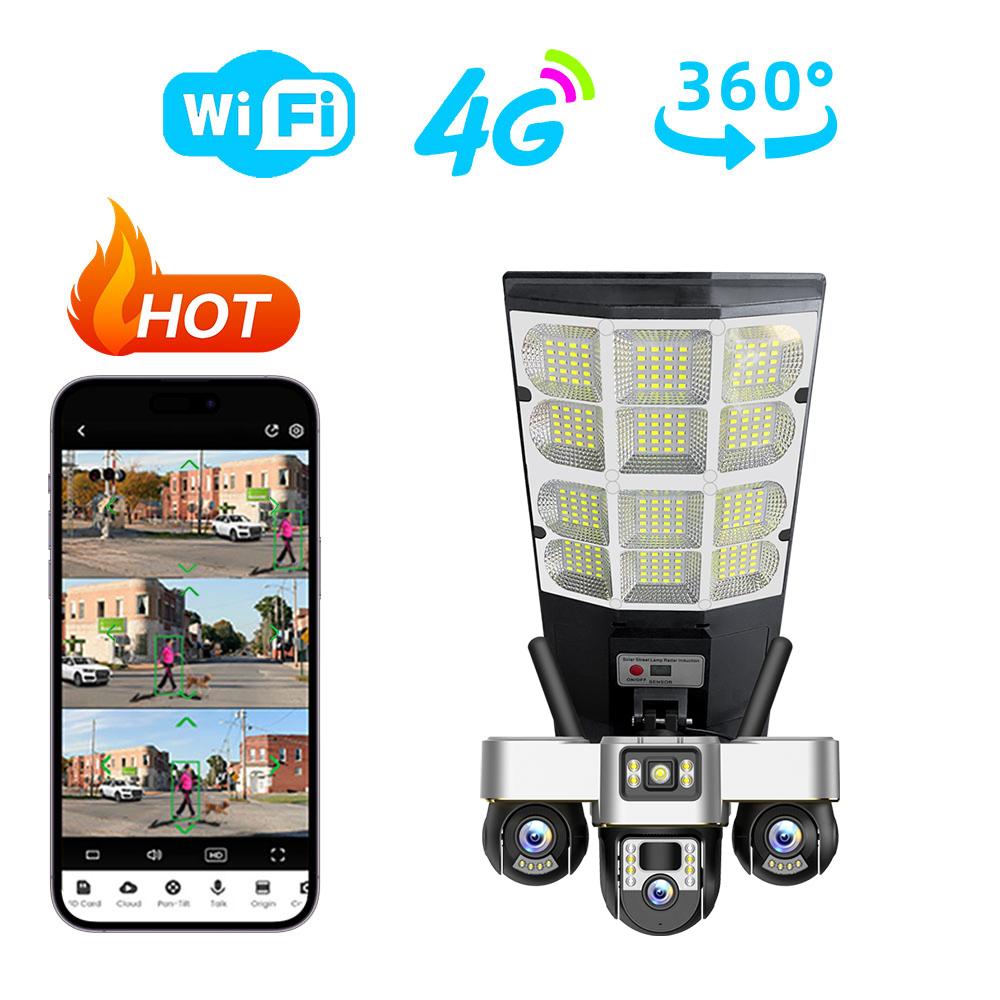 Solar Charging Streetlight & Surveillance Combined, Multi-functional All-in-one Machine, Smart Lighting, High-definition 3-lens 4G/WIFI Camera
