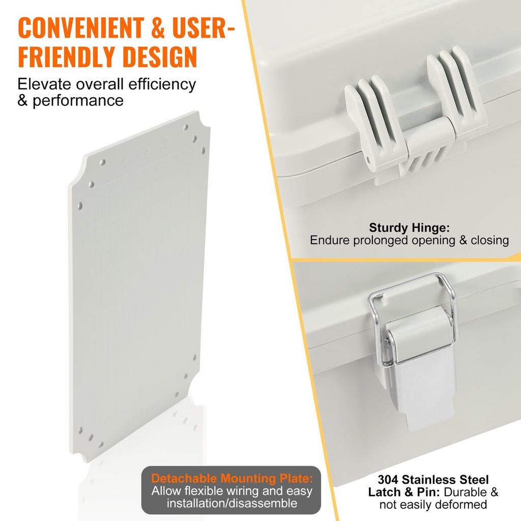 Outdoor Electrical Junction Box, 11.81 x 7.87 x 7.08 in, ABS Plastic Electrical Enclosure Box with Hinged Cover Stainless Steel Latch, IP67 Dustproof