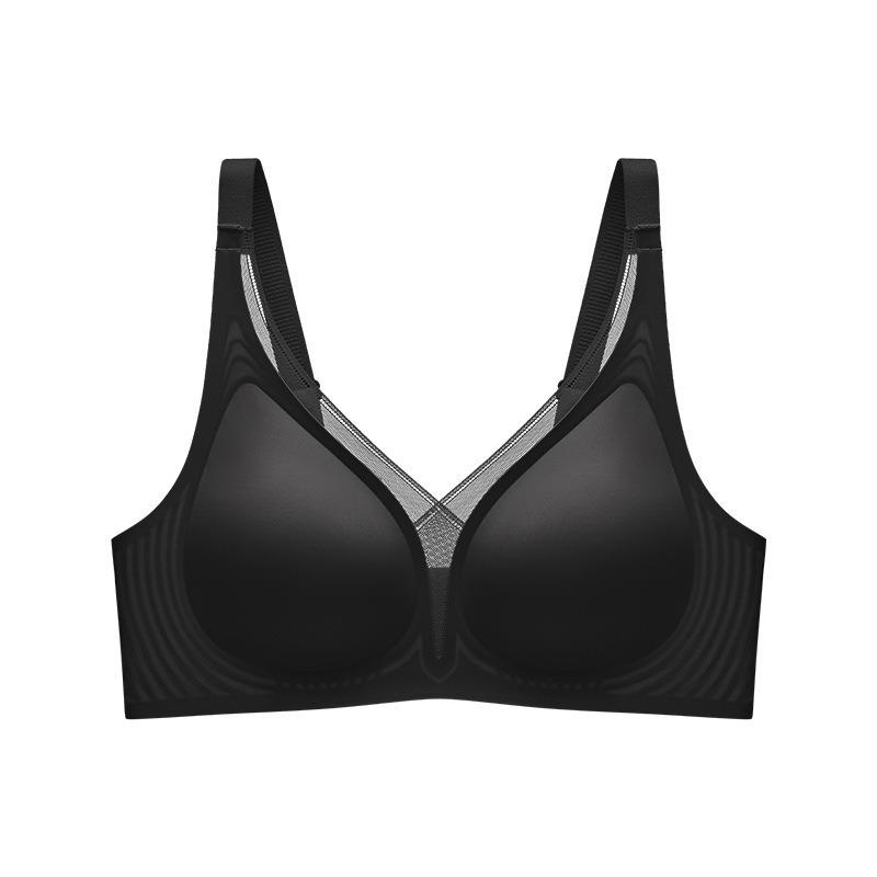 Deep V Mesh Seamless Wireless Bra with Jelly Cups Gathered Support Intimates for Large Bust Minimize Chest Look Comfort Ladies Underwear