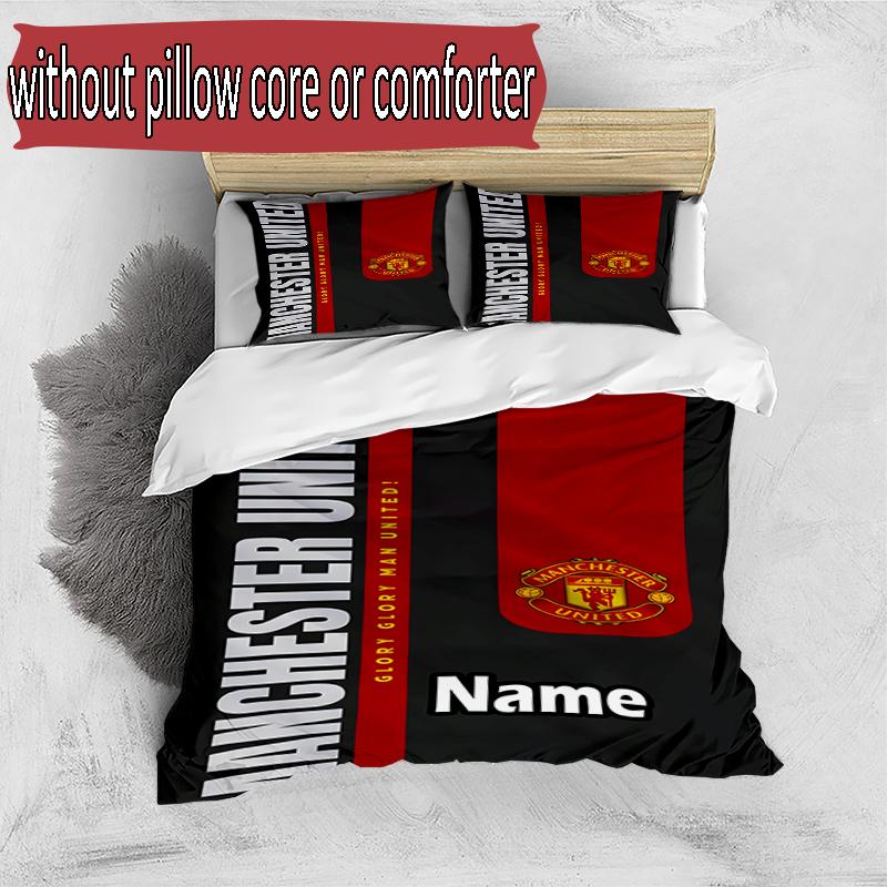 3pcs Duvet Cover Set (1*Duvet Cover + 2*Pillowcase, Without Core), Custom Name Manchester Football F.C Pattern Bedding Set, Home Bedroom Decor Gift