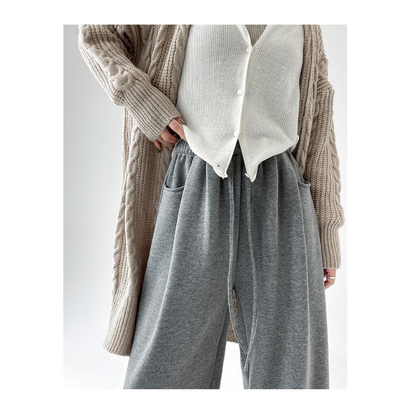 Real autumn and winter new glutinous rice pants women's high waist loose drape straight casual wide-leg pants thickened and velvet pants