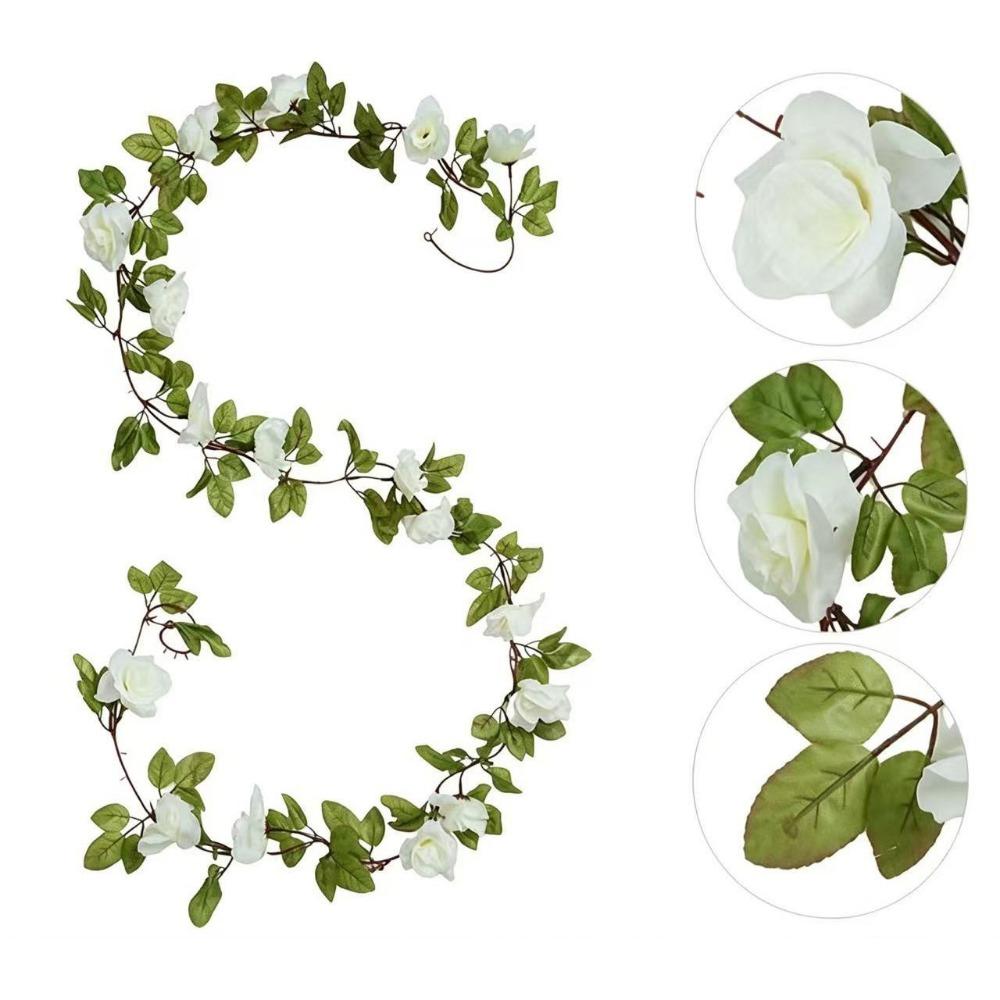 Green Leaves Rose Artificial Flower Vine Silk Prtals Faux Flower Vine Wedding Decoration белый