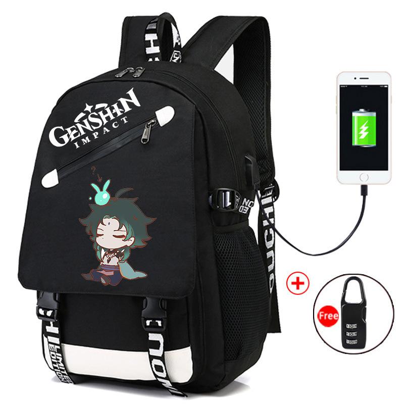Backpack Anime, Genshin Surrounding Large Capacity Student School Bag Outdoor Travel Bag