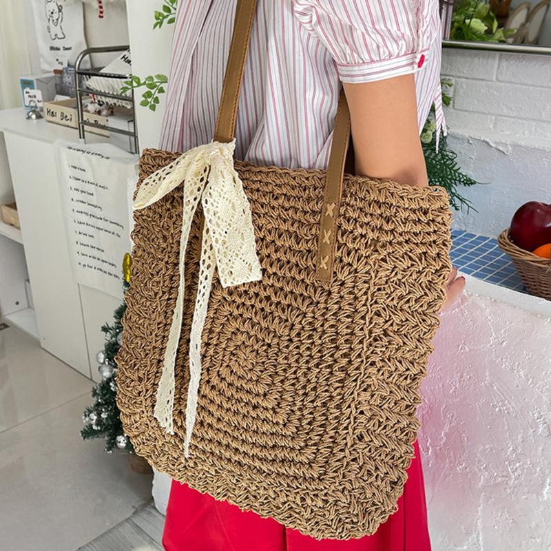 Yogodlns Eco Straw Shopping Bag For Women New Bohemian Beach Bag Large Capacity Shoulder Bag Trend Fashion Woven Handbag Tote