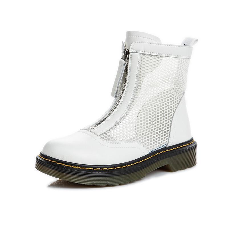Leather Martin Boots Women's Summer 2025 New Casual Versatile Front Zipper Breathable Net Boots Women's Platform Medium Tube Women's Shoes