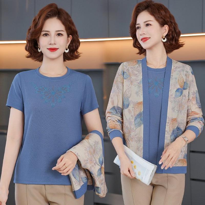 2026 Spring Collection: Stylish Outerwear & T-Shirt Set for Middle-Aged and Elderly Women - Perfect for Spring/Autumn