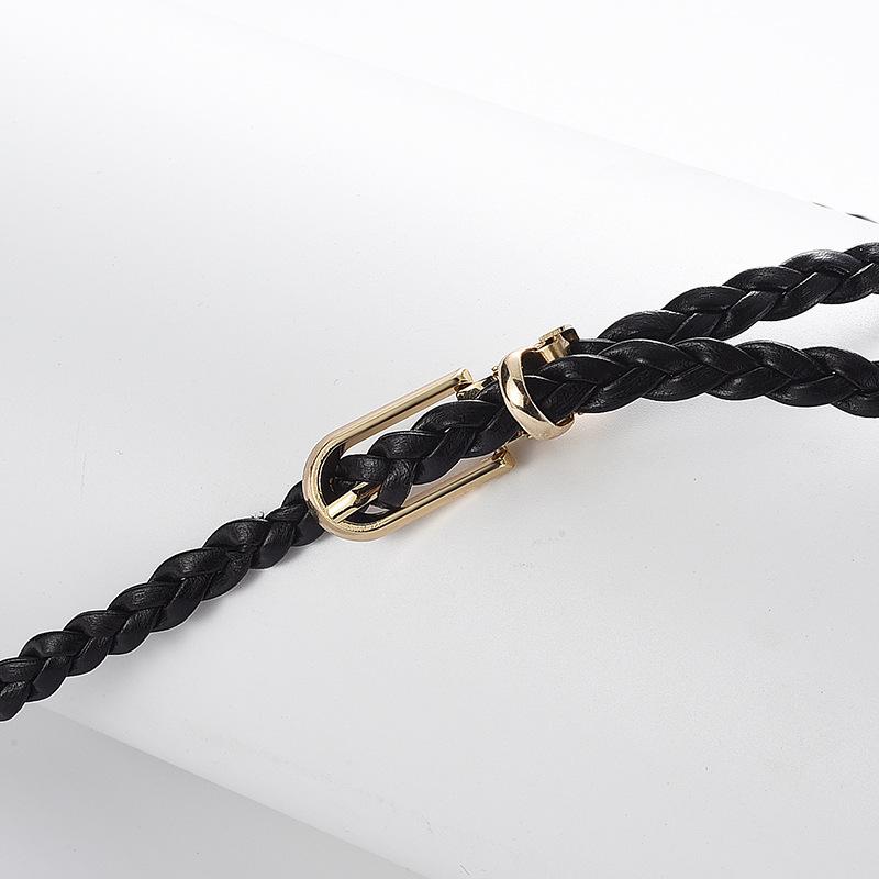 Women's Korean Style Candy Color Knotted Braided Leather Belt with Clip Buckle