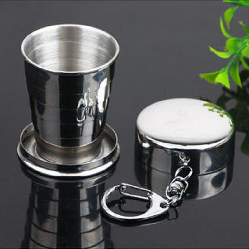 75ml/150ml/250ml Portable Stainless Steel Telescopic Folding Cup Easy Carry Key Coffee Cup Outdoor Hiking Camping Drinking Set