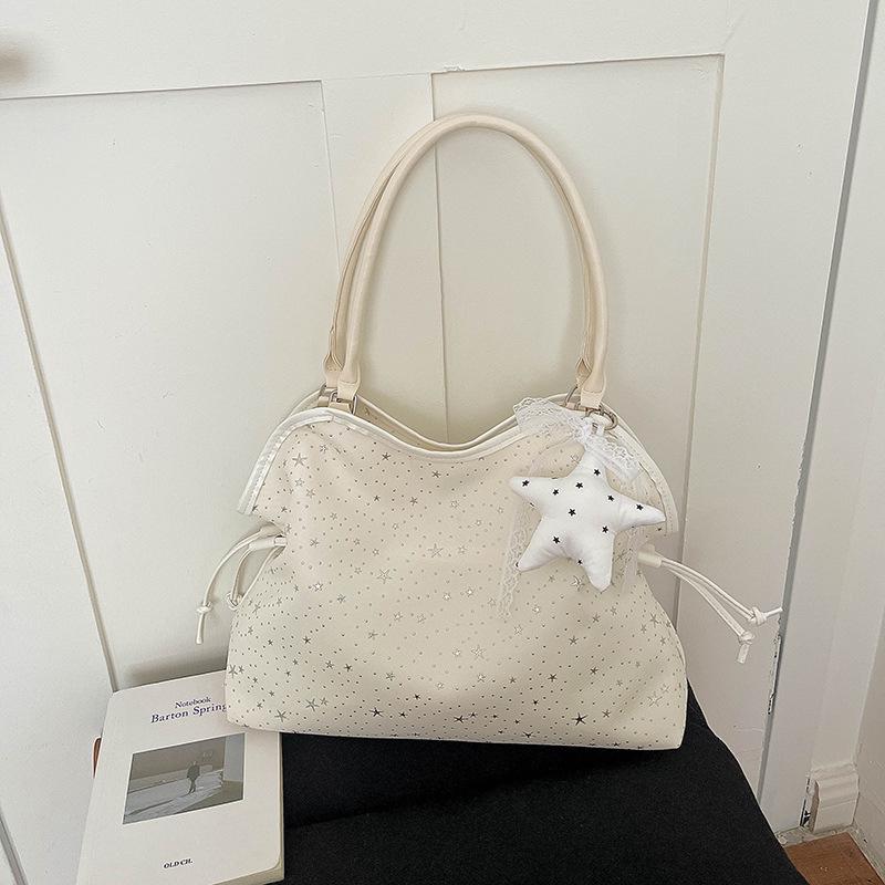 Star Pattern One-Shoulder Drawstring Tote - Women's Korean Style Fashionable Crossbody Bag