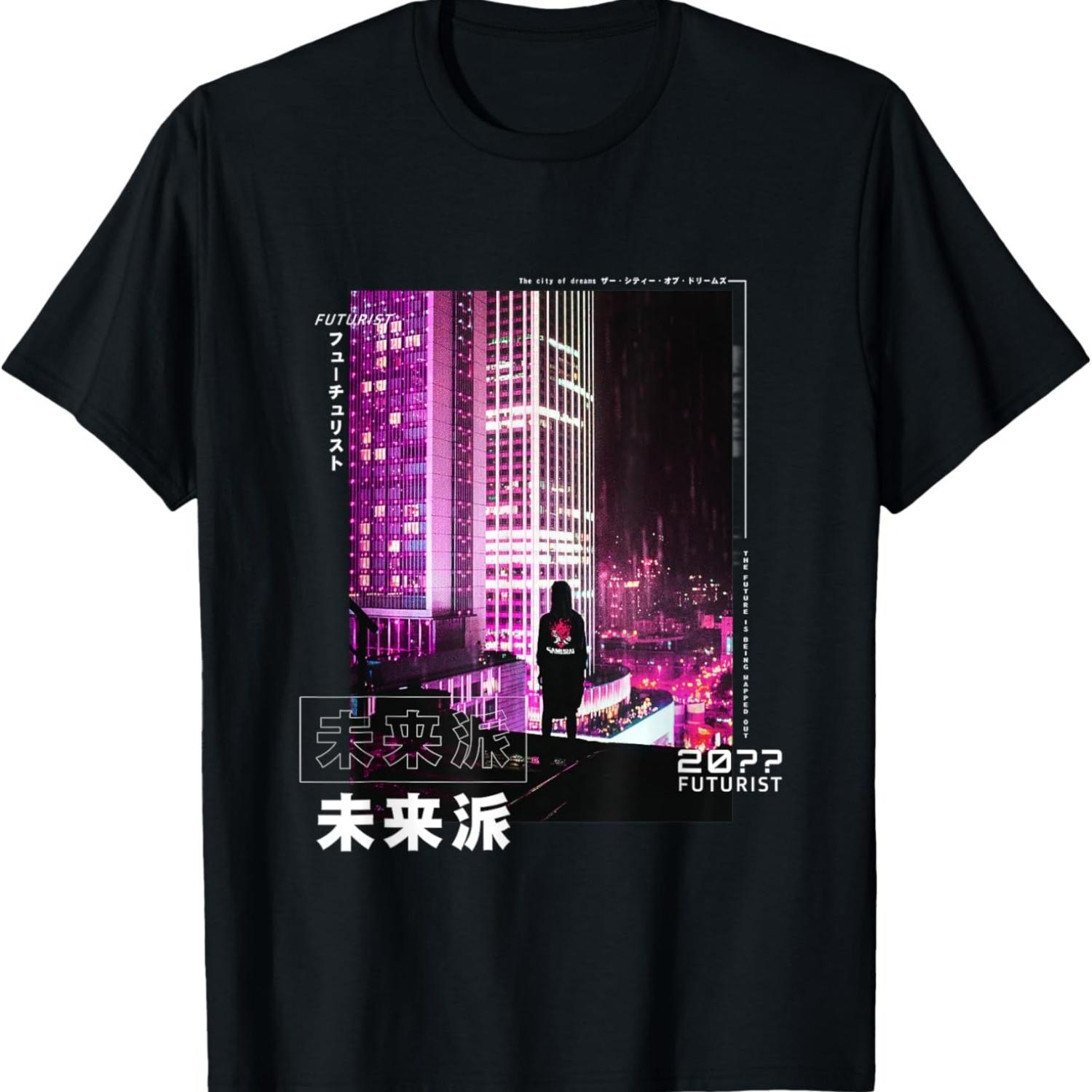 Japanese retro cyberpunk aesthetic in Asian cyberpunk T-Shirt S чёрный