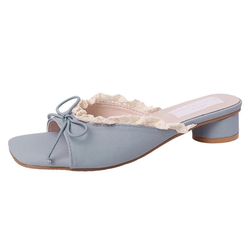 Coarse heel bow shoes women's summer outer wear holiday open-toed slope heel cool slippers