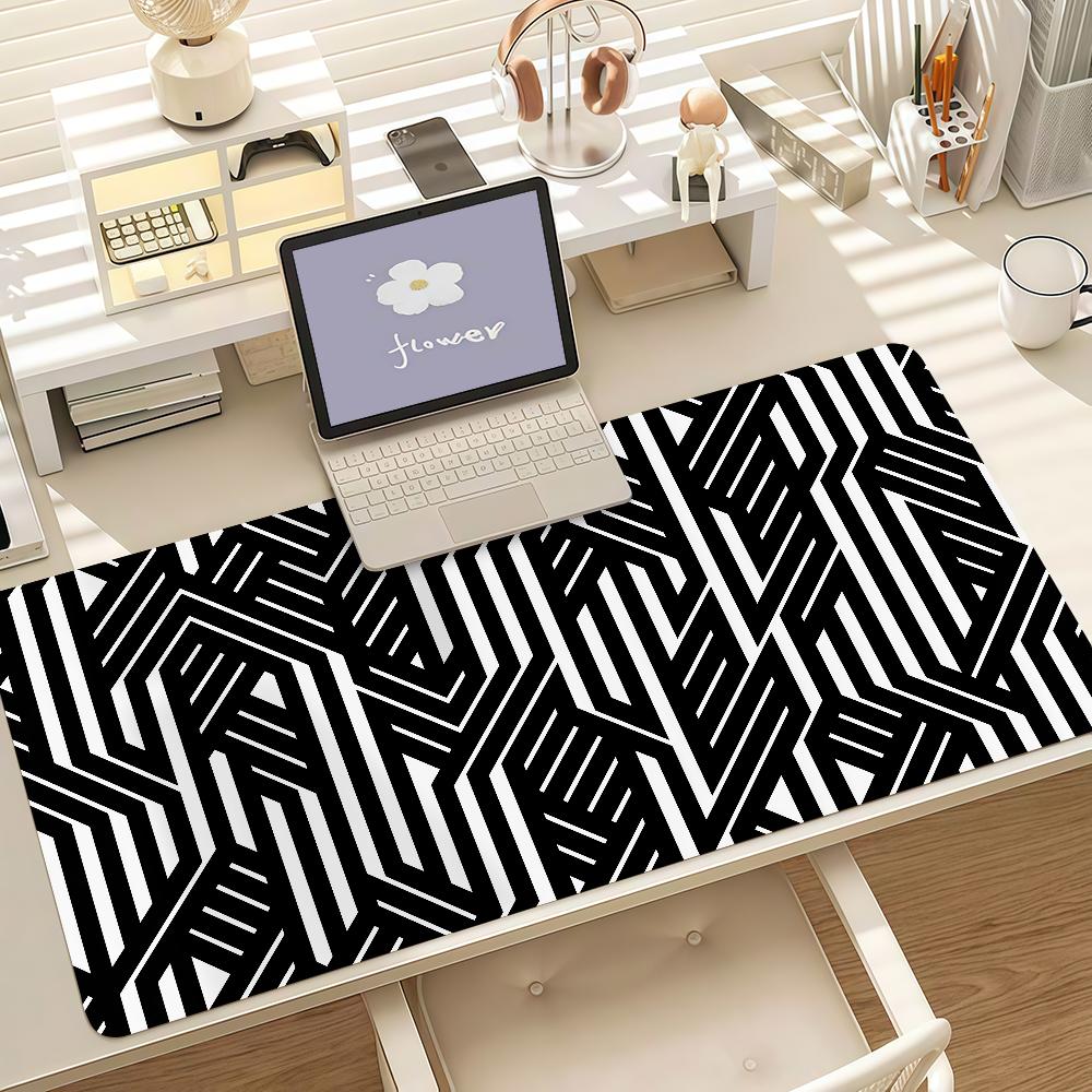 Abstract Black And White Mouse Pad Anti Slip Rubber Edge Locked Thickened Laptop Gaming Desk Mat