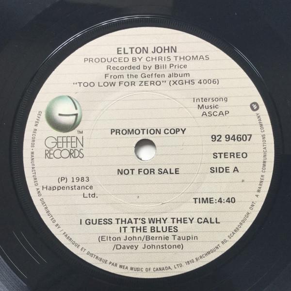 

7-дюймовая пластинка ELTON JOHN I Guess Thats Why They Call It The 9294607 Geffen Records 1983 Канада Рок Б/у