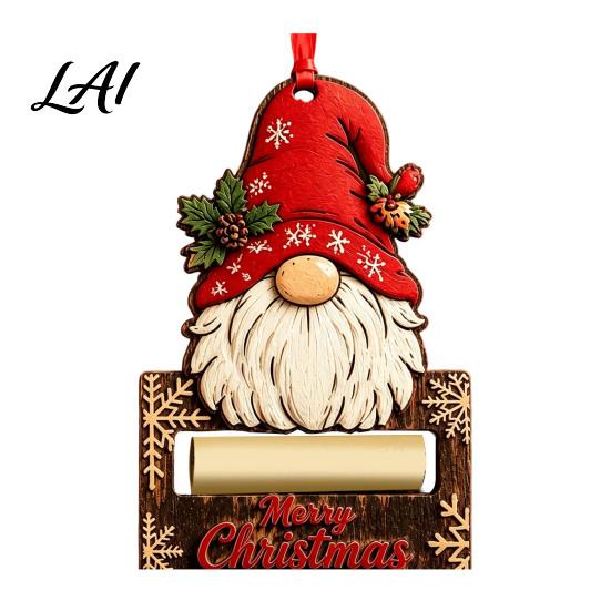 Holiday Hanging Decor Christmas Wooden Money Holder Ornament Santa Reindeer Snowman Elf Cash Holder Xmas Tree Gift Decoration