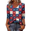 Women's Tops Three-quarter Sleeve Shirt V-neck Loose Casual Shirt Print T-shirt