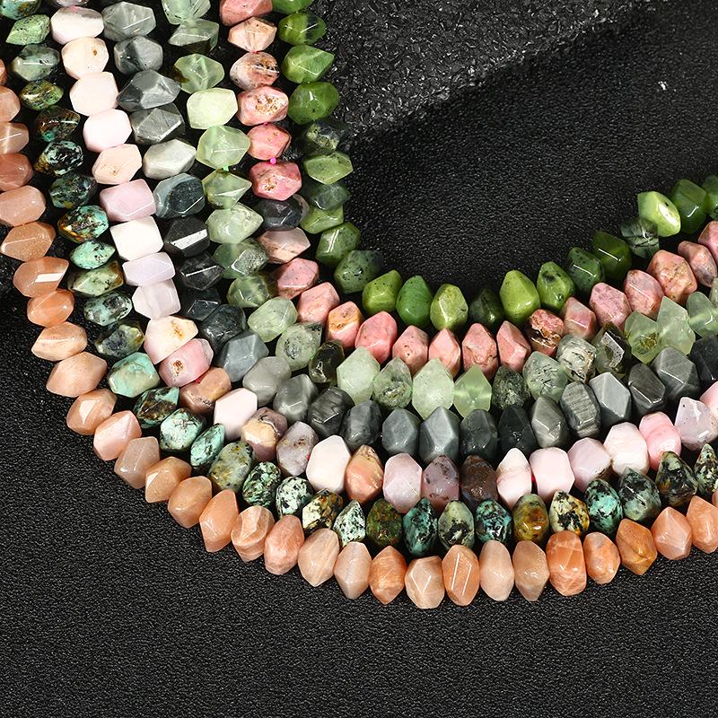 

Jade Rhodochrosite Prehnite Sunstone Hawk s Eye Irregular Faceted Beads Approx 8x11mm