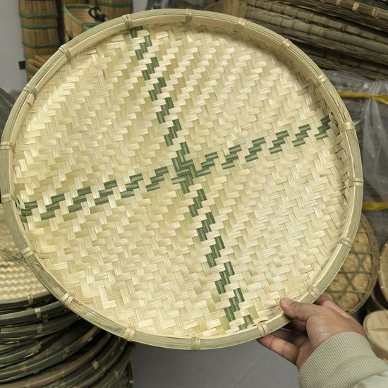 Handmade Large Round Reinforced Bamboo Tray
