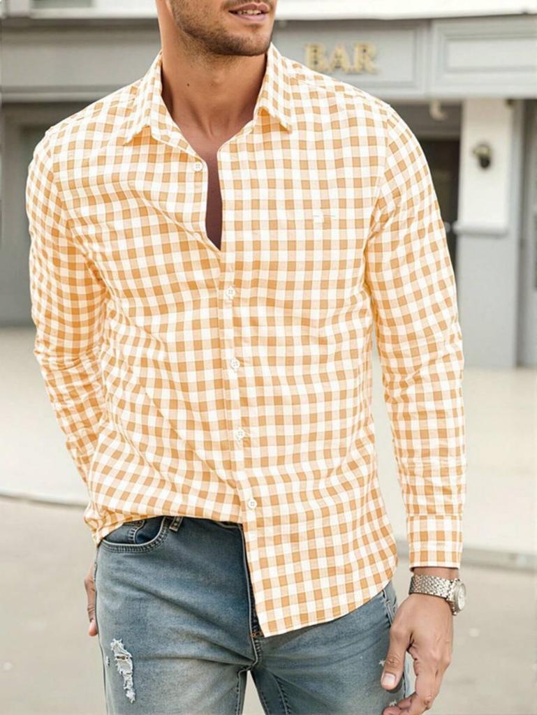 Camicia a quadri casual da uomo a maniche lunghe, versatile per l'uso quotidiano