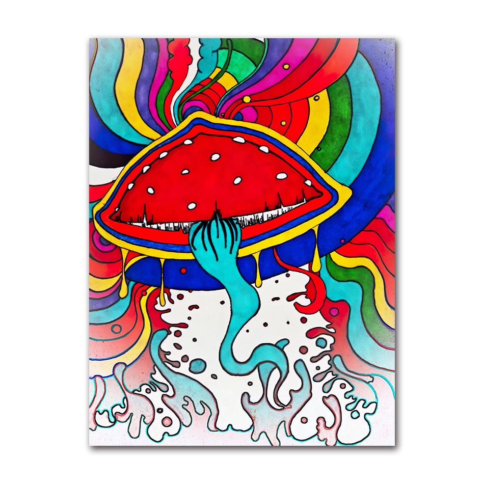 Posters and Print Psychedelic Magic Black light Wall Art Canvas Painting bilder cuadros Trippy Visual Mushroom Mind Education 21X30CMNo Framed