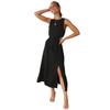 Women Spring Solid Color Sleeveless O-Neck Slim Dress Summer Casual A-Line High Waist Split Long Dresses S-XL