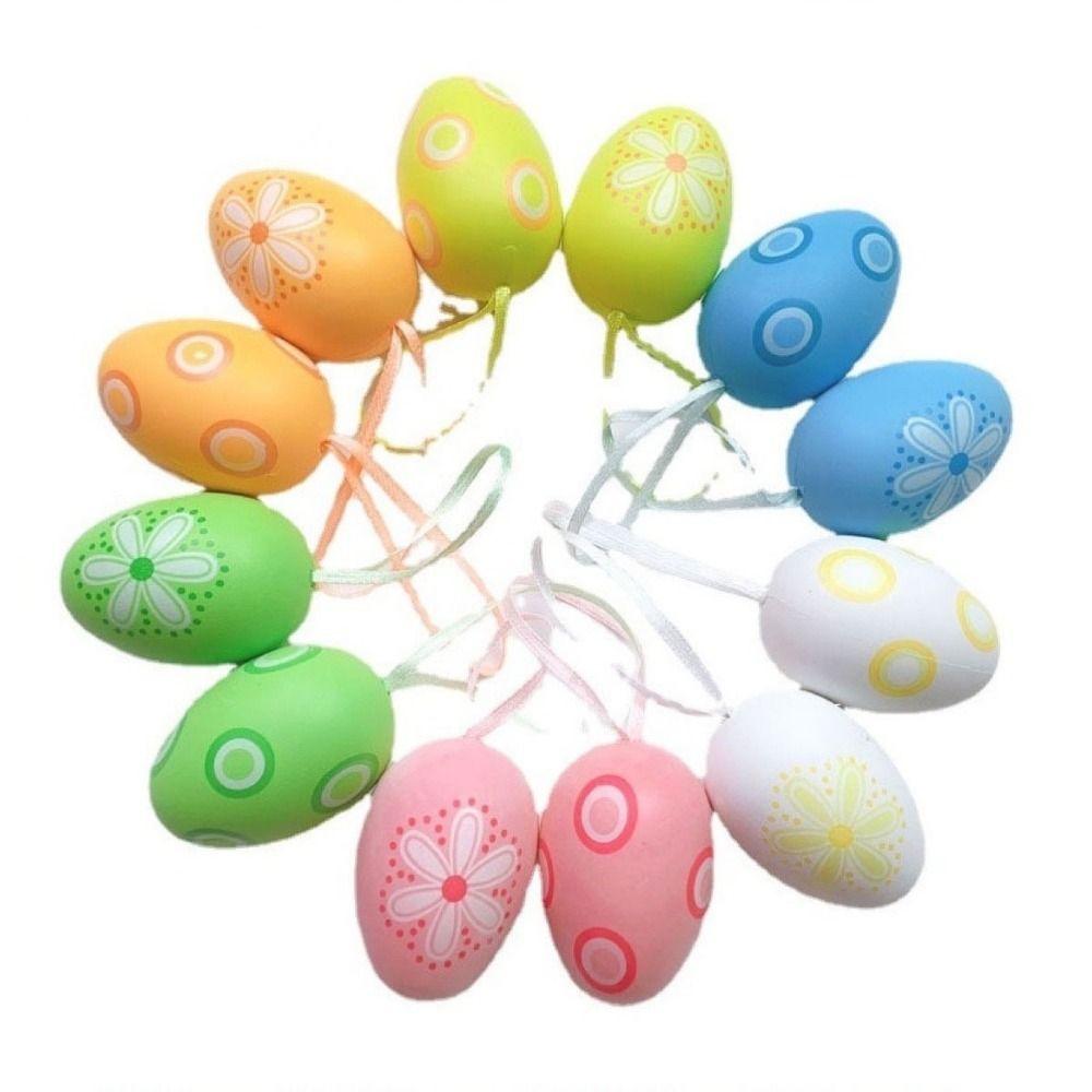 12Pcs/Set Cartoon Easter Hand Painted Egg DIY Craft Hand Painted Artificial Egg Pendant Vibrant Color Artificial