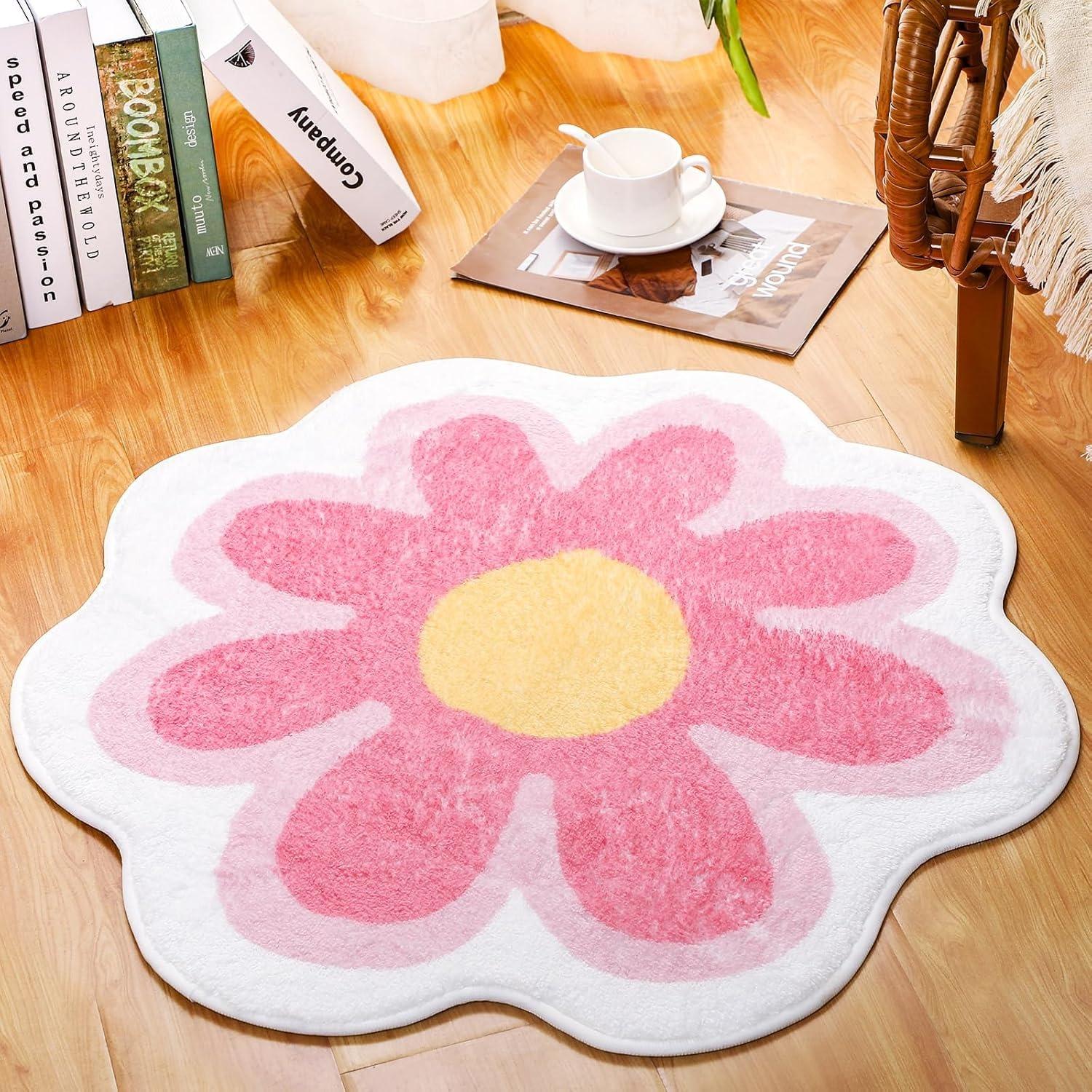 

Round Living Room Carpet Large Size Bedroom Bedside Carpets Study Chair Floor Mat Cute Flowers Style Home Decoration Rugs Diameter 80cm