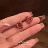 2024 D Retro Wine Red Velvet Rose Pearl Earrings: Hong Kong Style, Autumn/Winter Trend